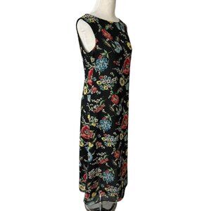 Evan Piccone Black Floral Midi Dress Vintage 1990s Size 6 Made in USA